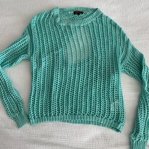 Aqua sweater by Nameless. Size small. Knit with open back accent.